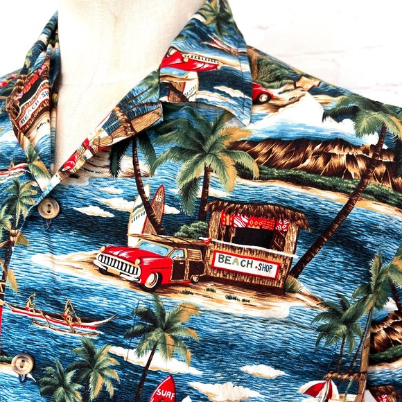 Retro Hawaiian Shirt with Woody Cars & Surfboards - Size XL - Pride of Hawaii - Picture 4 of 8